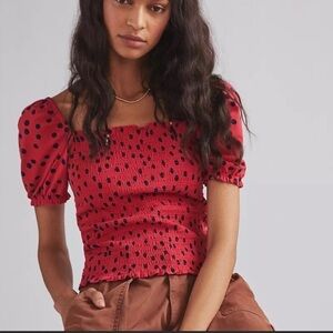 🆕 Anthropologie Dolan Smocked Puff Sleeved Top Women’s Size XL